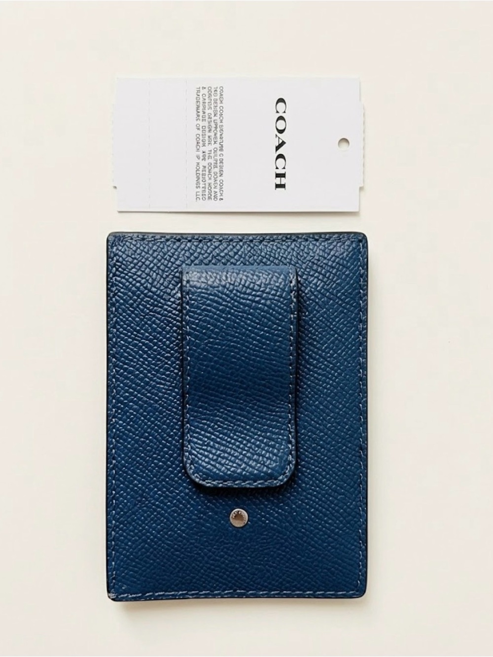 NWT Coach Card Case With Money Clip In Crossgrain Leather True Blue CDC79